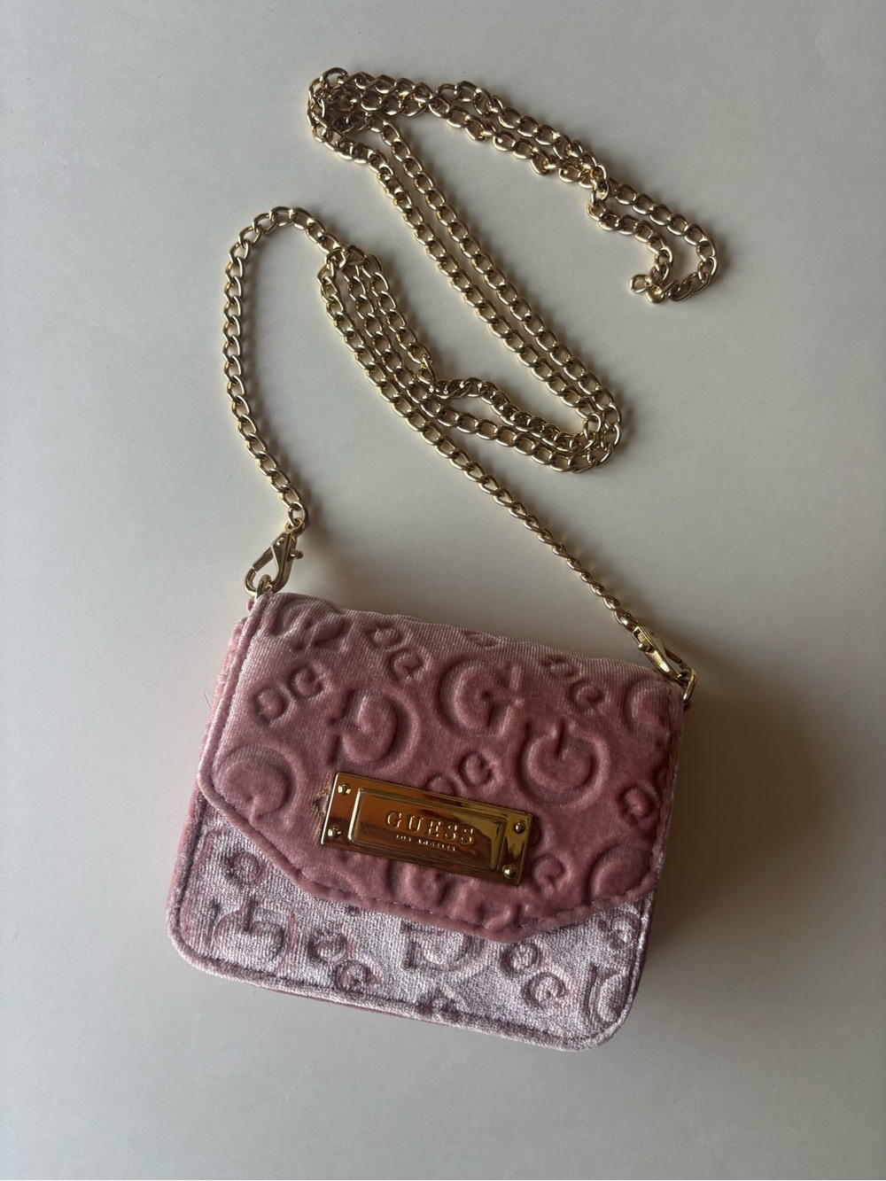GUESS Pink Velvet Embossed Chain Crossbody